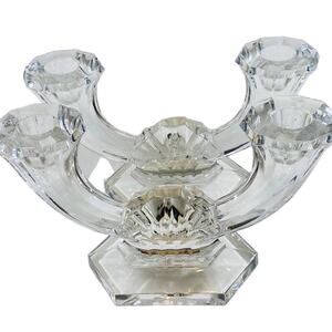 Val Saint Lambert Crystal Dual Candle Holder Pair, Art Deco, Imperial Line